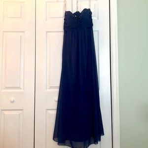 Strapless Navy blue gown with sequins at top